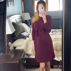 Banana Republic Maroon Long Sleeve Twist Dress, Small